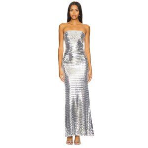 SIMON MILLER Sculpty Strapless Sequin Dress in Satellite Silver 4 New Womens Max
